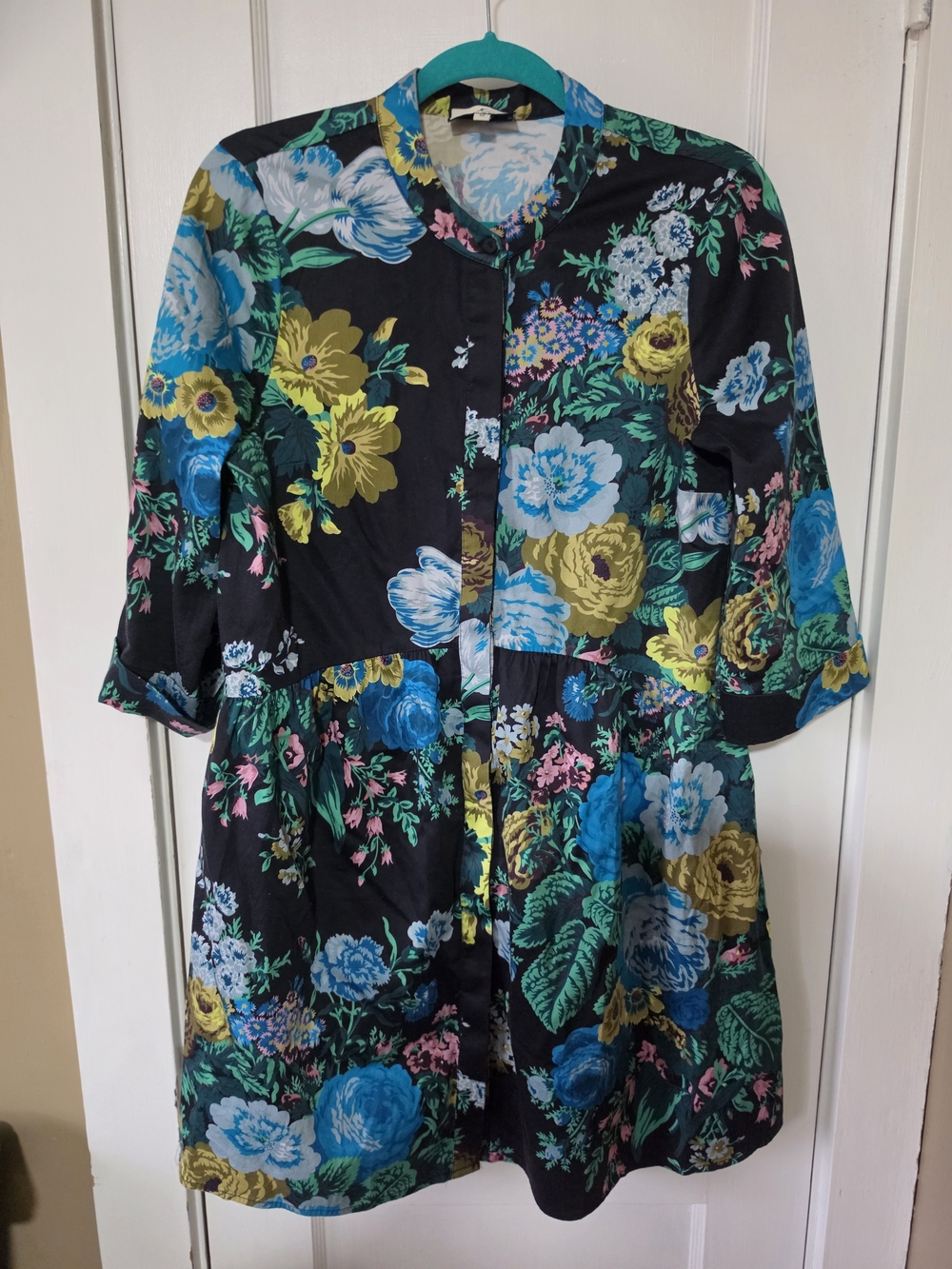Tuckernuck Black Floral Button-Front Dress with Blue & Yellow Blooms